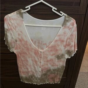 American Eagle Outfitters Pink and Orange Crop Blouse